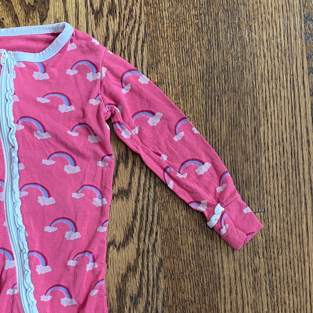 Pink rainbow print Kickee Pants zip up bamboo one piece pj with bum flap, 12-18M - Picture 5 of 12